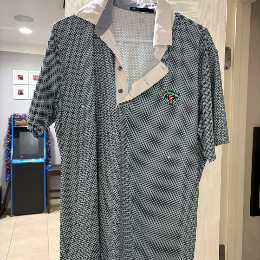 Greyson Medinah White and Blue Patterned Polo Shirt